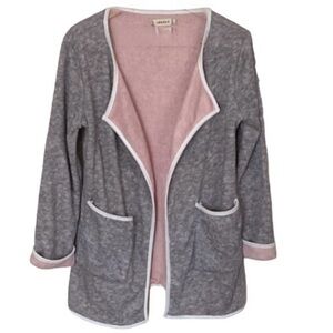 Comfy Knit Open-Faced Blush Pink & Gray Sweater Cardigan Large